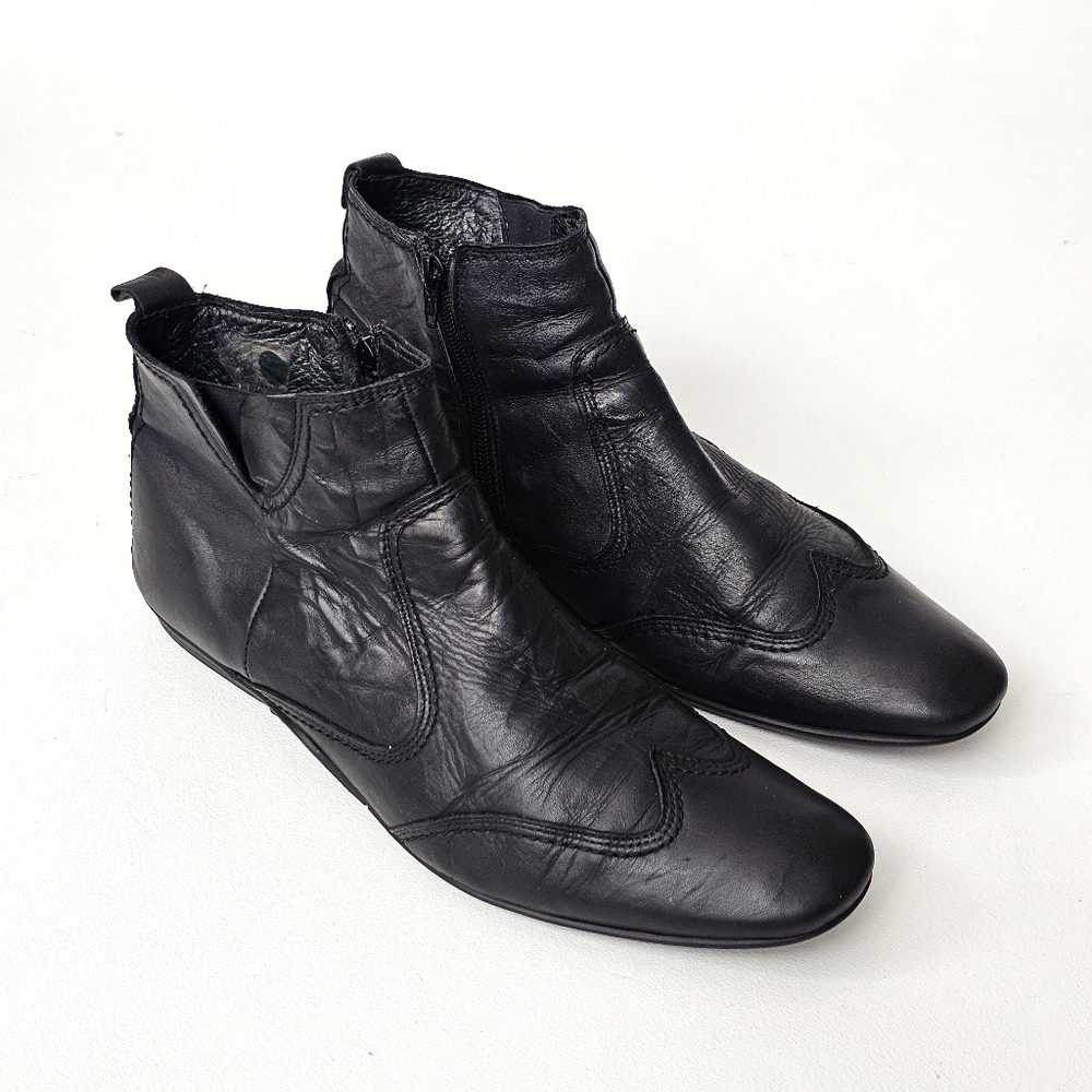 Maruti Black Genuine Leather Ankle Boots Zip Comfort Shoes Men US 10.5 Unisex